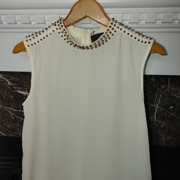 BLAQUE LABEL STUDDED MOCK NECK BLOUSE, CREAM S - Picture 2 of 8